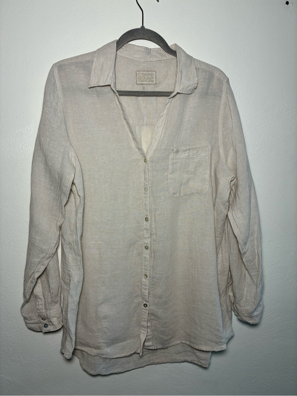 NWOT Sigrid Olsen 100% Linen Beige Women's Button-Down Shirt